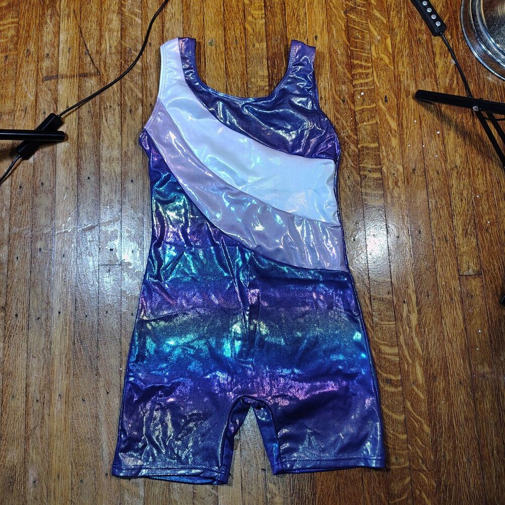 Girls Gymnastics Leotard Mermaid Rainbow Iridescent Size M(7-8)/T635